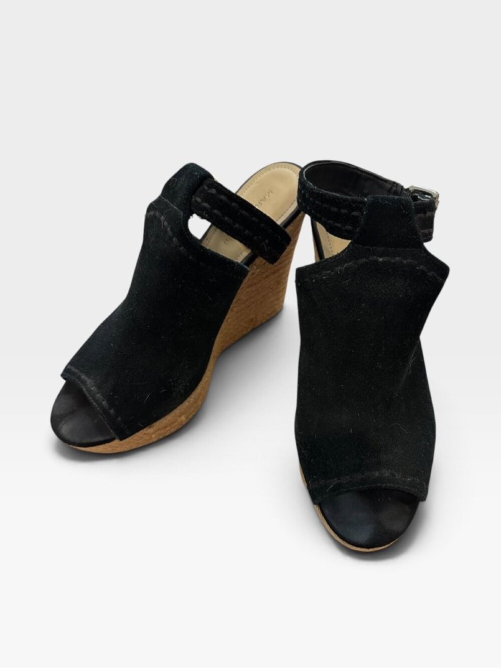 Marc Fisher Black Suede Ankle Strap Wedge Sandals 9